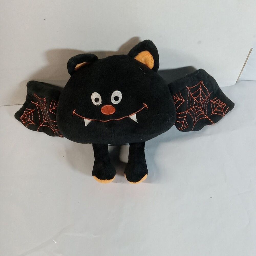 American Greetings Black Plush Vampire Bat Orange Stitching Accents